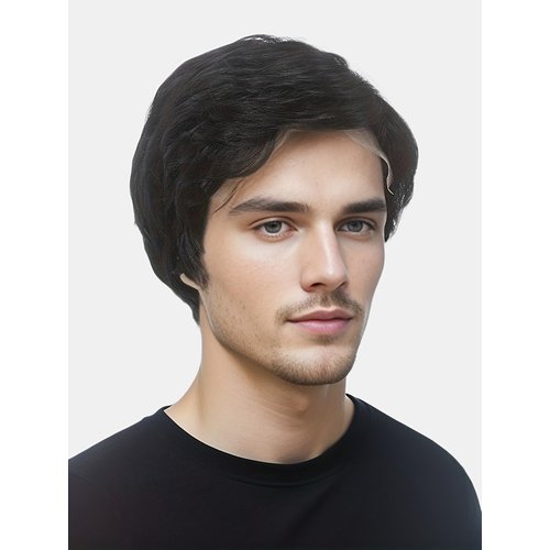 Black Lace Front Mens Wigs 6X4X0.5 T Part Lace Short Wigs with 150% Density Side Part Synthetic Hair for Men Man Male Daily Used Costume Party Halloween Cosplay Updated Soft Hair