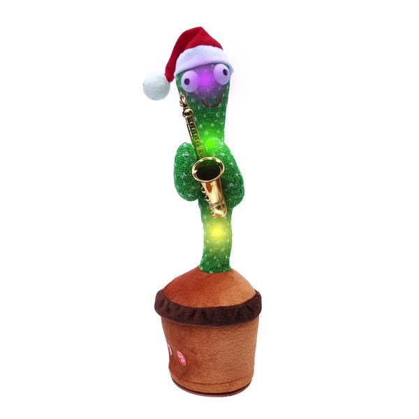 Proweber Dancing Cactus Toy with Music, Lights - Talking, Recording, Repeating Mimic Toy for Babies, Toddlers - Cute Green Cacti Stuffed Plush Fun Educational Toy Gift for Kids(Christmas Style)