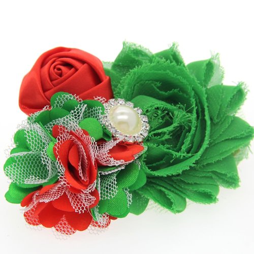 Koolgil Baby Girl's Christmas Feather Headband Christmas Rose Chiffon Flower Elastic Hair Band (Red)