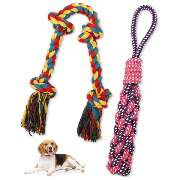 Petbobi Dog Ropes for Aggressive Chewers - 2 Pcs Indestructible Dog Chew Toys, 100% Cotton Tug of War Rope Dog Toy for Small Medium Dogs, Interactive Dog Rope Toy for Teeth Cleaning