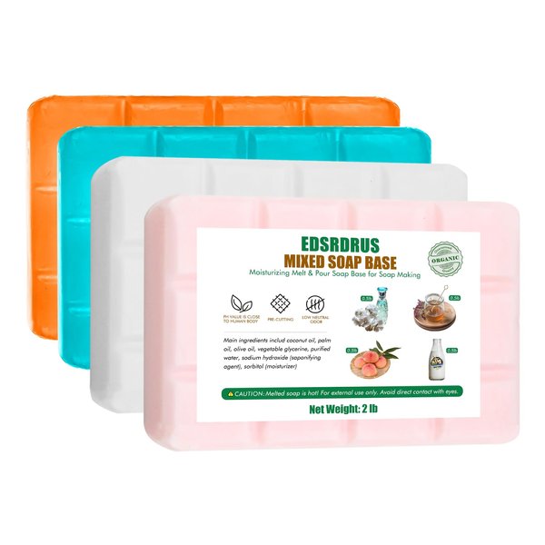 EDSRDRUS 2LB & 4LB Mixed Scent Soap Base DIY Handmade Soap with Goat Milk & Honey & Peach & Cologne, Moisturizing Melt and Pour Soap Base for Soap Making 4pack