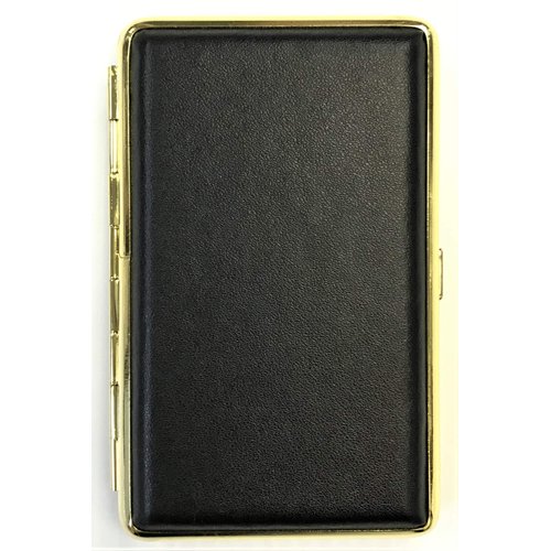 Eclipse Gold Frame Mixed Design Crushproof Leather Wrapped Metal Cigarette Case, Holds 14 100s Size Cigarettes, 3101G14-1 (Black)