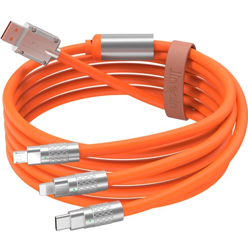 3 in 1 Multi Charging Cable, 60W Fast Charger Cords, 4ft Soft Silicone Charger Cable with Leather Strap, Type-C/Micro USB/Light-ning, Compatible with iPhone 15/iPad/Samsung/Google/PS/Tablets