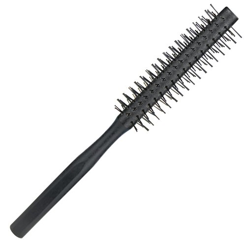 Mini Hair Round Brush, Small Mini Wooden Brush with Ball-Tipped Nylon Bristles Round Hair Styling Brush for Short Hair Blow Drying Bangs and Men's Beards, Black