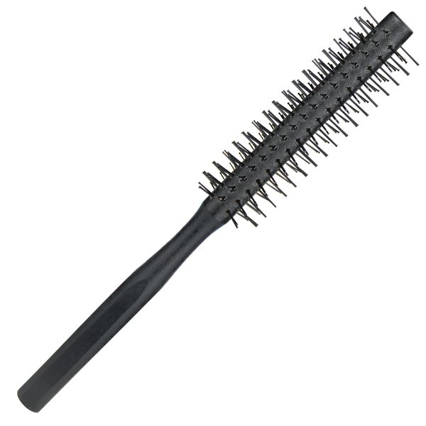 Mini Hair Round Brush, Small Mini Wooden Brush with Ball-Tipped Nylon Bristles Round Hair Styling Brush for Short Hair Blow Drying Bangs and Men's Beards, Black