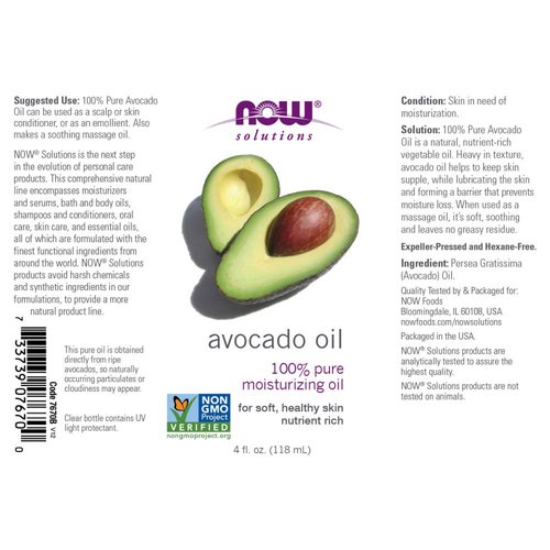 NOW Foods Avocado Oil (Liquid), 4 Ounce Bottles, 2 pk