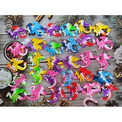 50 Packs Bulk Dragon Raptor Backpack Mini Pop Rainbow Keychain fidgets Bubble for Kids Children Classroom summer Students from Teacher,Birthday party favors