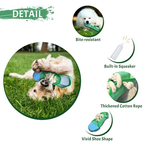 WishLotus Dog Squeaky Toys, Shoes-Shaped Dog Chew Toys Tear-Resistant Dog Plush Toys for Teeth Grinding & Relieve Boredom for Dog Gifts (Green)