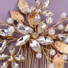 Rumtock Gold Leaf Crystal Beads Hair Comb for Wedding Brides Women Girls Hair Piece for Special Occasion Handmade Jewelry (Gold)