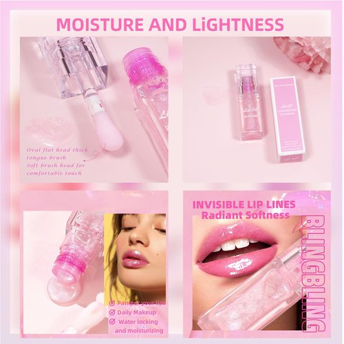 SEWOG Magic Color Changing Lip Oil, Moisturizing Lip Glow Oil Plumping Lip Oil, Hydrating Lip Gloss Lip Balm Transparent Lip Care, Long Lasting Moisturizing Non-sticky Fresh Texture