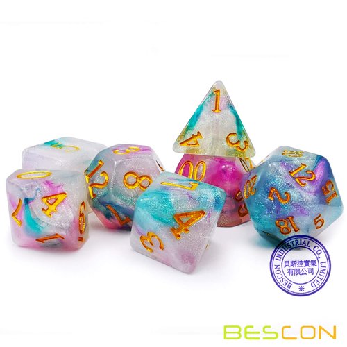 Bescon Magical Stone Dice Set Series, 7pcs Polyhedral RPG Dice Set Fairy Spirit, Polybag Packing