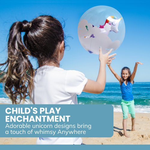 Botabee Beach Balls - 12 inches Floating Beach Ball for Kids - Clear Inflatable Swim Balls with Unicorn Inside - Blow Up Swimming Pool Ball for Outdoor Water Party Games - Fun Summer Toys