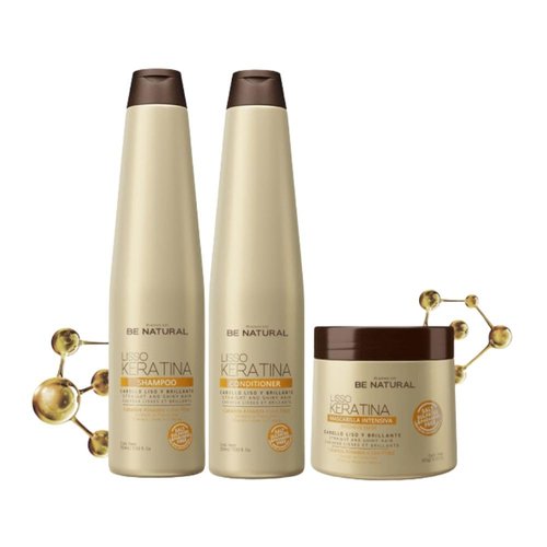 Be Natural lisso keratina (3 Pack) Be Natural Shampoo Lisso Keratina Be Natural Acondicionador y Mascarilla Lisso Keratina Be Natural Lisso Keratina