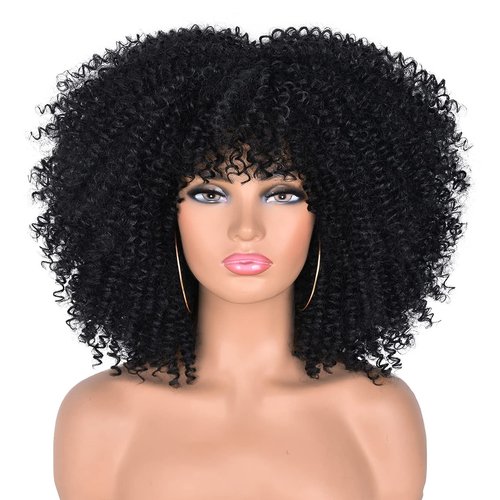 Curly Wigs for Black Women Afro Curly Wigs with Bangs Afro Hair Synthetic Heat Resistant Wigs Short Curly Wig
