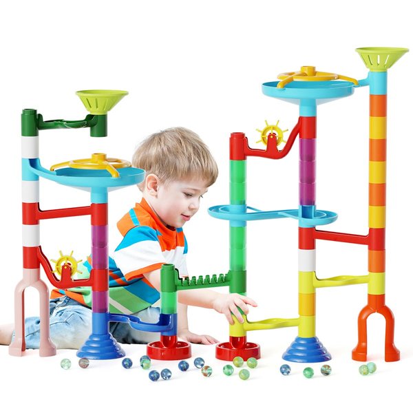 Marble Run Toy, 110pcs Marble Maze Kit STEM Educational Learning Toy for Kids, Mable Race Construction Railway Building Blocks with 60 Marbles Birthday Gift for Boys Girls 3 4 5 6 7 8 + Years Old