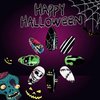24 Pcs Halloween Press on Nails Medium Almond Fake Nails Black Acrylic Nails with Spider Web and Green Monster face Designs Glossy False Nails Stick on Nails Press on Nails for Women Girls