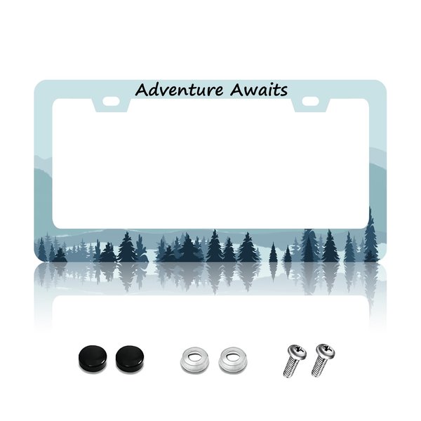 KDQEP Adventure Awaits License Plate Frame,License Plate Frame Mountains,Rust-Proof Waterproof Stainless Steel 2 Hole License Plate Holder for Men Women 12.2 X 6 Inch