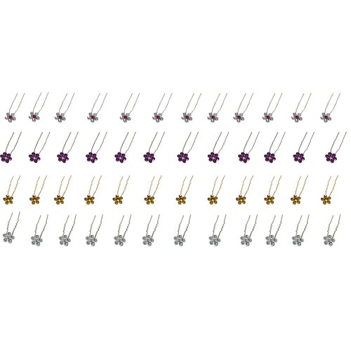 48 Pc Set Hair Jewel Flower Hair Sticks Hair Pins 12 each of 4 Sparkly Colors-48D6