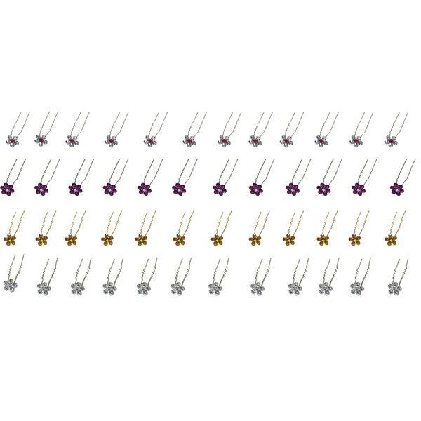 48 Pc Set Hair Jewel Flower Hair Sticks Hair Pins 12 each of 4 Sparkly Colors-48D6
