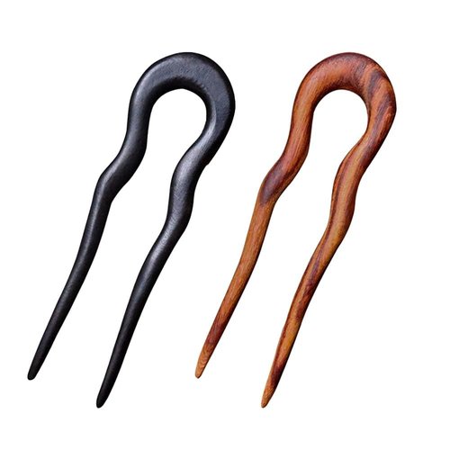 CHOISBEING Wooden Hair Sticks for Women, 2 Pack U Shape Hair Forks for Long Hair, Handmade French Hairpin, Rosewood & Ebony Hair Accessories