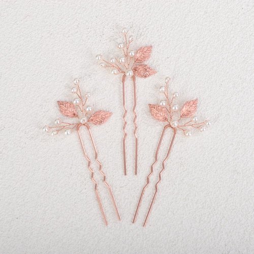 Sither 3 pcs Bridal Leaves Hair Pins for Wedding Women Boho Hair Clips Headpiece for Prom Halloween Party Hair Accessories Gift (rose gold)