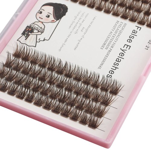 Bodermincer D Curl Brown Cluster Wide Cluster Eyelash Extension Natural 3D Russian Volume Faux Eyelashes Individual Lashes Makeup (16MM)