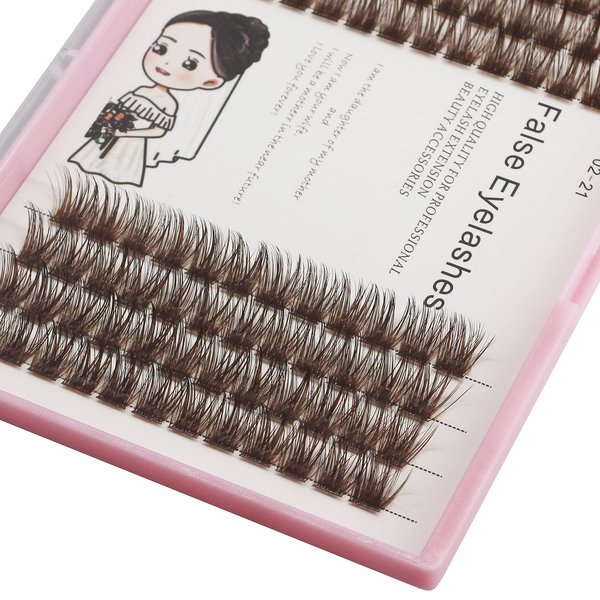 Bodermincer D Curl Brown Cluster Wide Cluster Eyelash Extension Natural 3D Russian Volume Faux Eyelashes Individual Lashes Makeup (16MM)