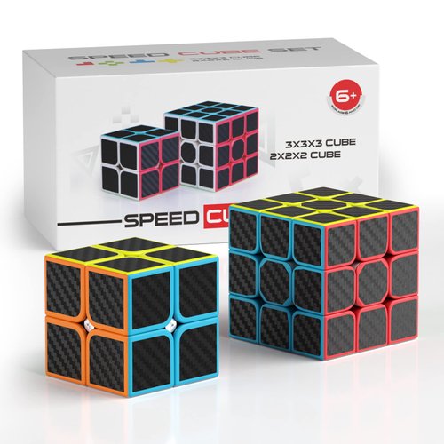 Vdealen Speed Cube Set, 2x2x2 3x3x3 Magic Cube Set, Puzzle Cube Toys Birthday Party Christmas Stocking Stuffers Gift for Kids Teens Adults(Carbon Fiber Sticker)