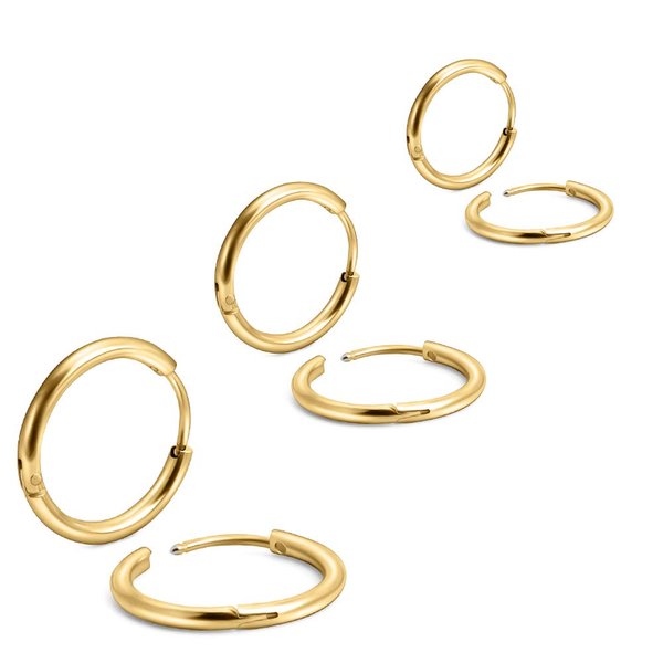 EACHLP 6Pcs 316L Surgical Stainless Steel Small Gold Huggie Hoop Earrings 6mm 8mm 10mm Hypoallergenic Cartilage Helix Lobes Hinged Sleeper for Men Women （6mm 10mmGold）