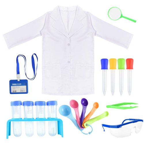 PLULON 23 Pieces Kids Scientist Costume Lab Coat with Science Experiment Kit Dress Up Pretend Play School Projects for Kids Boys Girls Halloween Party Costumes