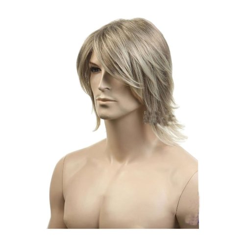 ADAMAI 12'' Cool Men Short Natural Blonde Fluffy Straight Wigs Comfortable Synthetic Hair Wigs