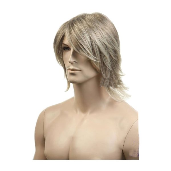 ADAMAI 12'' Cool Men Short Natural Blonde Fluffy Straight Wigs Comfortable Synthetic Hair Wigs