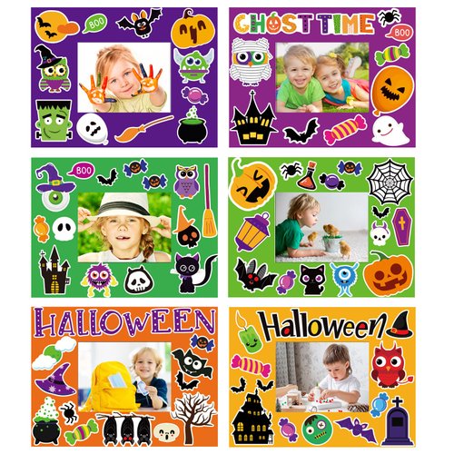 30 Packs Halloween Picture Frame Craft Kits for Kids Halloween DIY Craft Set with Pumpkin Maple Leave Turkey Stickers Home Classroom Indoor Game Activities