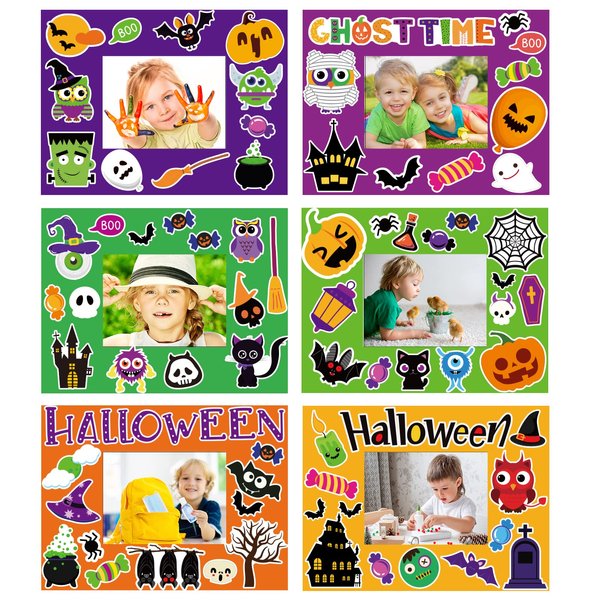 30 Packs Halloween Picture Frame Craft Kits for Kids Halloween DIY Craft Set with Pumpkin Maple Leave Turkey Stickers Home Classroom Indoor Game Activities