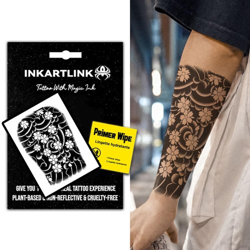 INKARTLINK semi-permanent temporary tattoos, realistic tattoos, suitable for cool boys and girls, waterproof and non-reflective, exquisite packaging, unique design(Artistic flower arm)