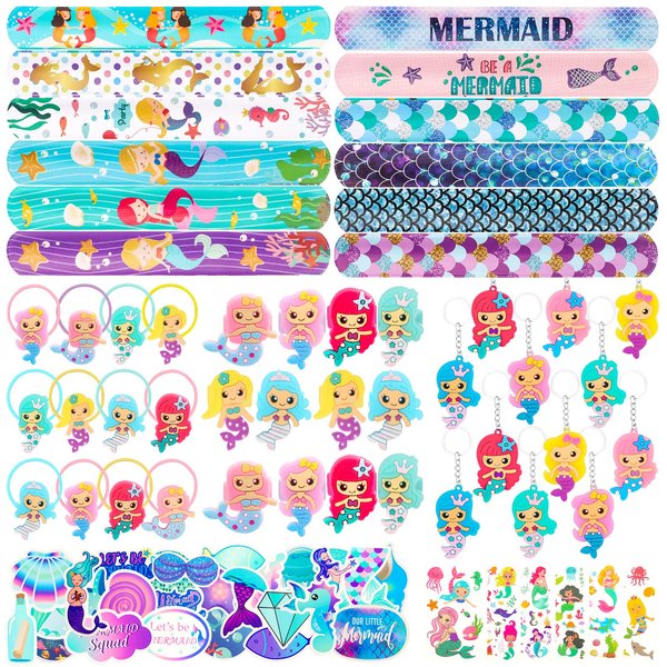 Mermaid Party Favor, Mermaid Themed Party Supplies Keychains Slap Bracelets Mermaid Themed Birthday Party Supplies Mermaid Goodie Bag Filler
