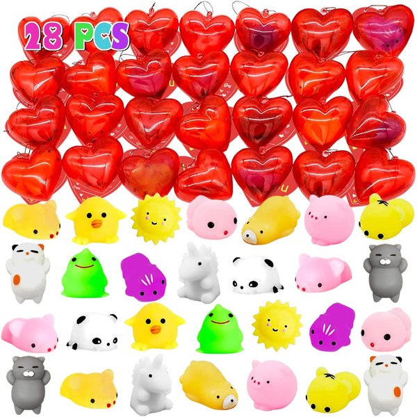 28 Packs Mochi Squishies Bulk Mochi Squishy Toys Set Stress Relief Anxiety Toys Kawaii Animals for Kids Classroom Prizes Christmas Party Favors Valentine Birthday Exchange Gift