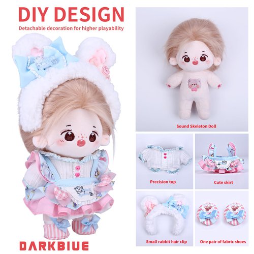 DarkBlue brand's 20cm Original Cute Dolls Kawaii, Plush Cotton Doll,Anime Plush Soft Stuffed Dress up Doll,with Jointed Skeleton&Doll Clothes,Children’s Good Anime Plush Cotton Doll(Doll Named:MOMO)
