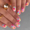 24 Pcs Colorful Flowers Press on Nails CEWEWP Short Fake Nails Square Stick on Nails Spring Glue on Nails Acrylic Nails with Flower Cluster Design False Nails for Women Or Girl Manicure