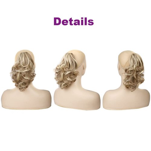 Color Mixed ponytail extensions,Fake Claw Clip Ponytails Hair Extension 12in Curly 3.5OZ Hair pieces Vieuinaux Wig Synthetic Fluffy¬ Tangled (16H613)