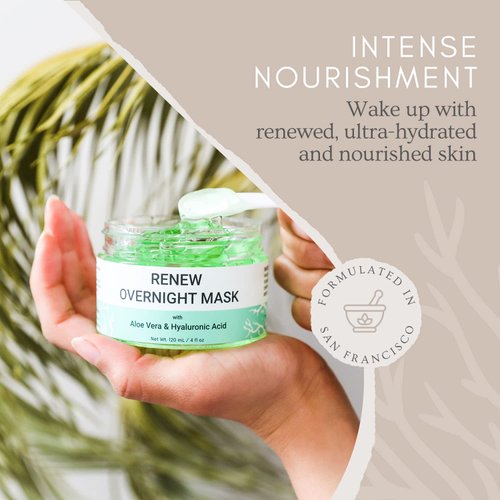 Doppeltree RENEW Overnight Facial Mask with Aloe Vera Gel & Hyaluronic Acid, Anti Aging Hydrating Face Mask for All Skin Types, Night Time Skin Care & Repair