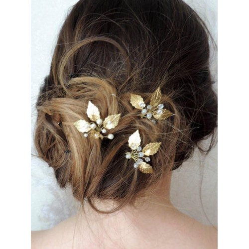 Kercisbeauty 3pcs Butterfly Three Leaves Crystal Clear Bridal Hair Pins Wedding Headpiece Bridal Hairpiece Wedding Hair Accessories For Flower Girl Bridal (Gold)