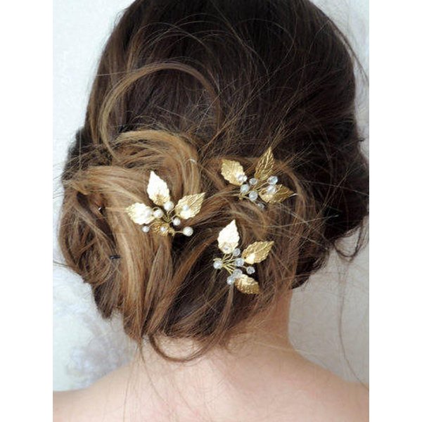 Kercisbeauty 3pcs Butterfly Three Leaves Crystal Clear Bridal Hair Pins Wedding Headpiece Bridal Hairpiece Wedding Hair Accessories For Flower Girl Bridal (Gold)