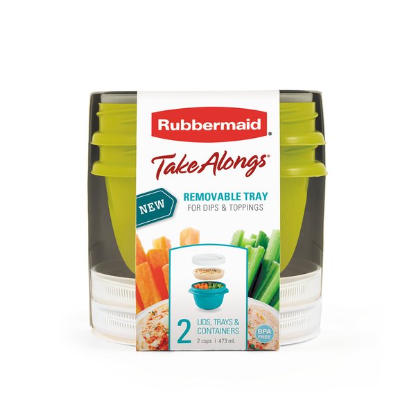 Rubbermaid TakeAlongs Snacking Food Storage Containers, 2 Cups Size - 2 Lids, Trays, and Containers 7S87