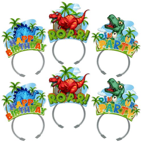 12 Pieces Happy Birthday Headbands, Dinosaur Party Hats, Dinosaur Hats for Kids, Dinosaur Party Favors, 3 Patterns
