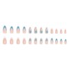 24Pcs Blue & White French Tip Press on Nails Medium Fake Nails Almond False Nails with Blue & White Flowers Designs Nude Translucent Acrylic Nails Swirl & Glossy Glue on Nails Spring Nails for Women