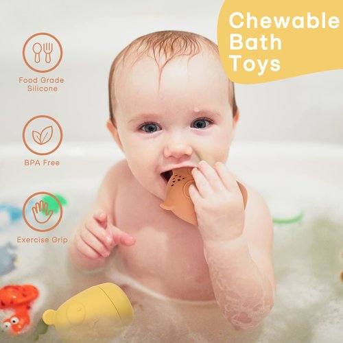 AULEGE Silicone Bath Toys, Squeezable Bathtub Toys for Toddle 6-12-18 Months+, Kids-Friendly Bath Toys, Baby Shower Toys for Kids 1-3