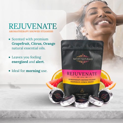 Satavi Naturals Aromatherapy Shower Steamers (12-Pack) Rejuvenate - Grapefruit, Citrus, Orange Scented Vapor Tabs for Self-Care, Aromatic Shower Bath Bombs, Natural Essential Oils for Women & Men