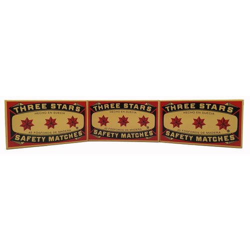 Swedish Match, Three Stars Safety Matches, 3 Pack, Strike-On-Box