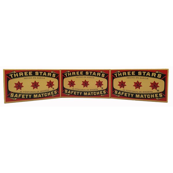 Swedish Match, Three Stars Safety Matches, 3 Pack, Strike-On-Box
